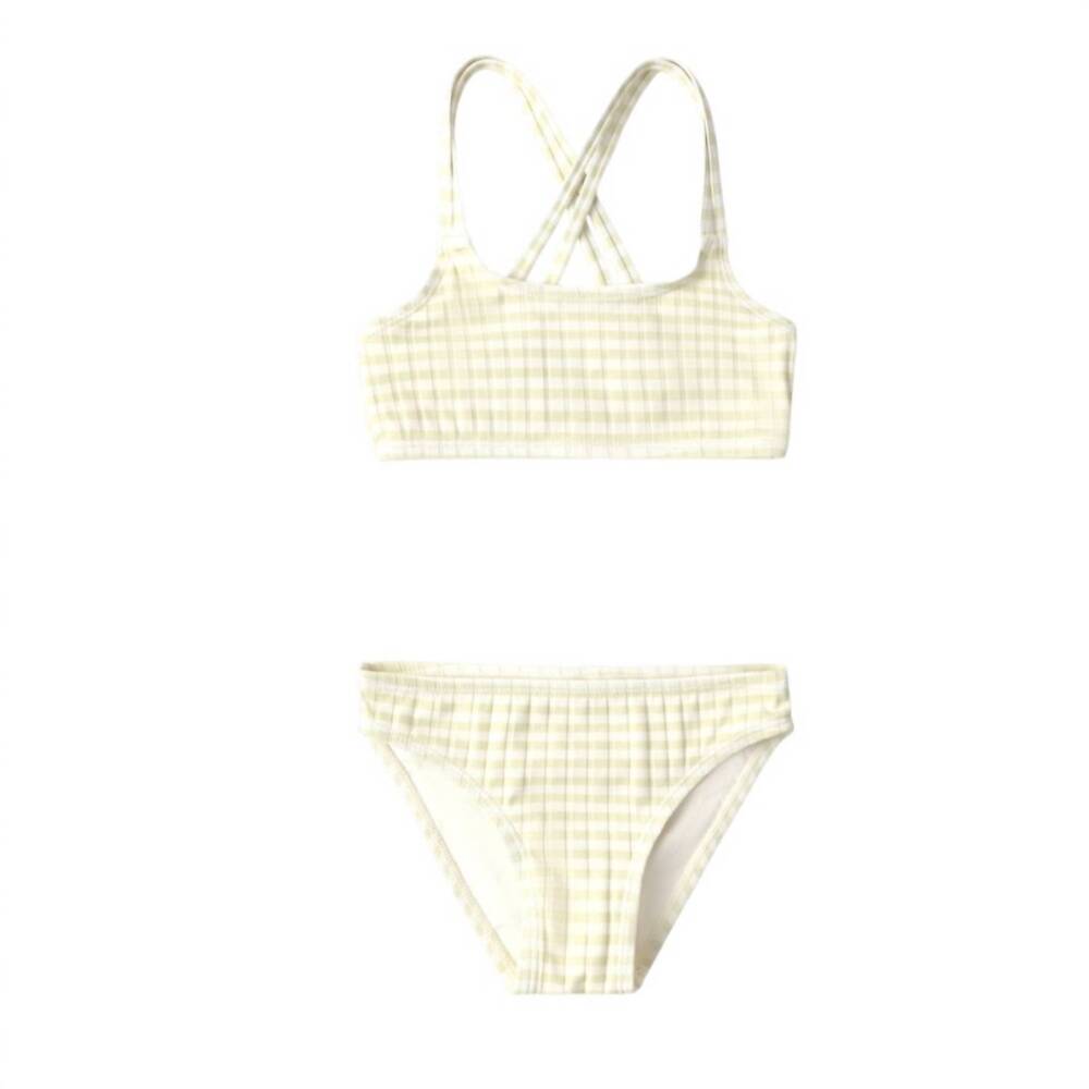 NEW RYLEE + CRU girl's maris bikini in citron stripe